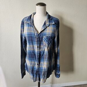 Womans Pendleton Blue and Yellow Plaid Button Up Shirt L